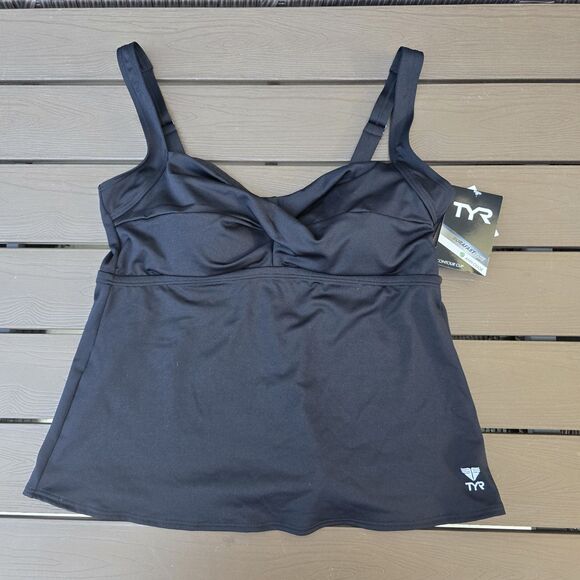 TYR Durafast Elite Women's Solid Black Twisted Bra Swim Tankini SZ 18W New - Picture 1 of 3